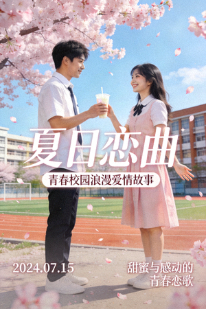 爱情电视剧《夏日恋曲》海报 - 青春校园浪漫爱情故事，充满甜蜜与感动的剧情
